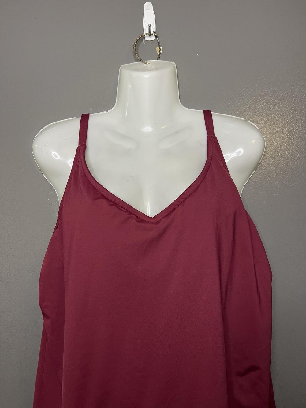 Lands' End Tankini Swim Top Womens L 14-16 Red Layered Padded Adjustable Straps